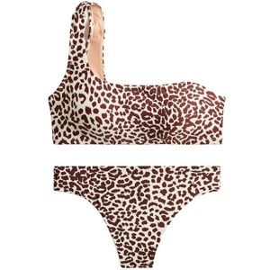 Never worn! JCrew one shoulder brown leopard bikini. Size M